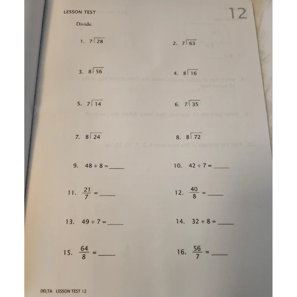 DELTA Teacher‎ Manual and Test Booklet - FOCUS: DIVISION By Steven Demme